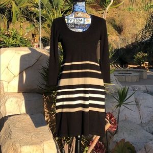 Sweater Dress - Black, tan & white stripes